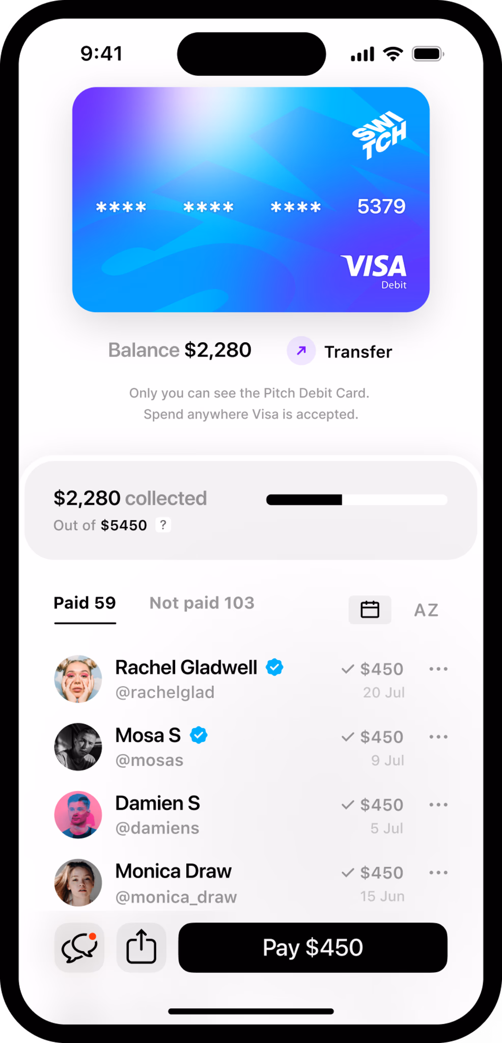 Switch debit cards screenshot